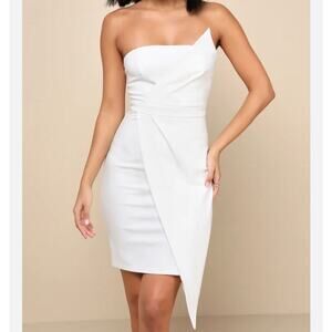 Lulus White Bodycon Strapless Dress Women’s Sz L Bridal Bride Bachelorette Party